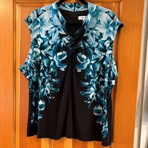 Calvin Klein Women's Floral Blouse Shell - Black and Teal